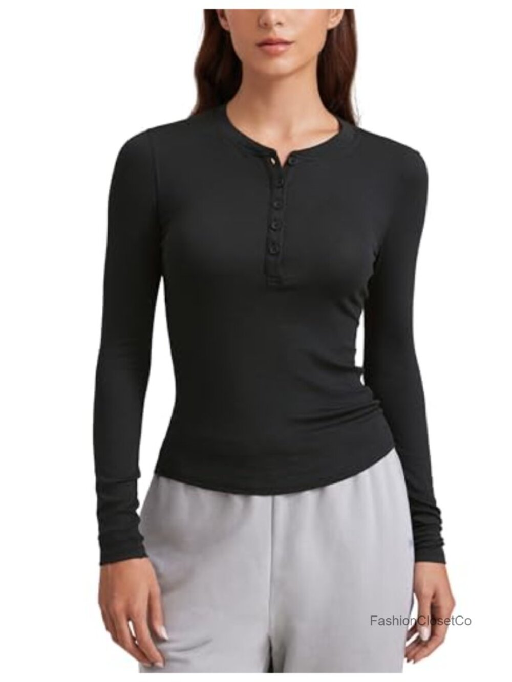 Silky Ribbed Modal Henley Long Sleeve Top with Pocket